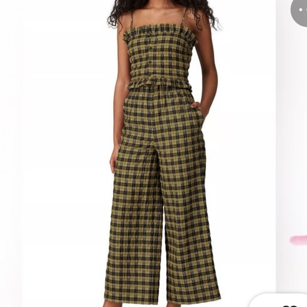 Ganni Yellow and Black Plaid Strapless Jumpsuit